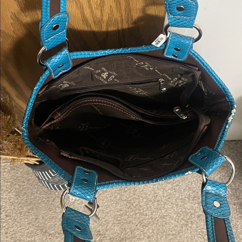 Brown and Blue Studded Women's Handbag - Picture 9 of 12